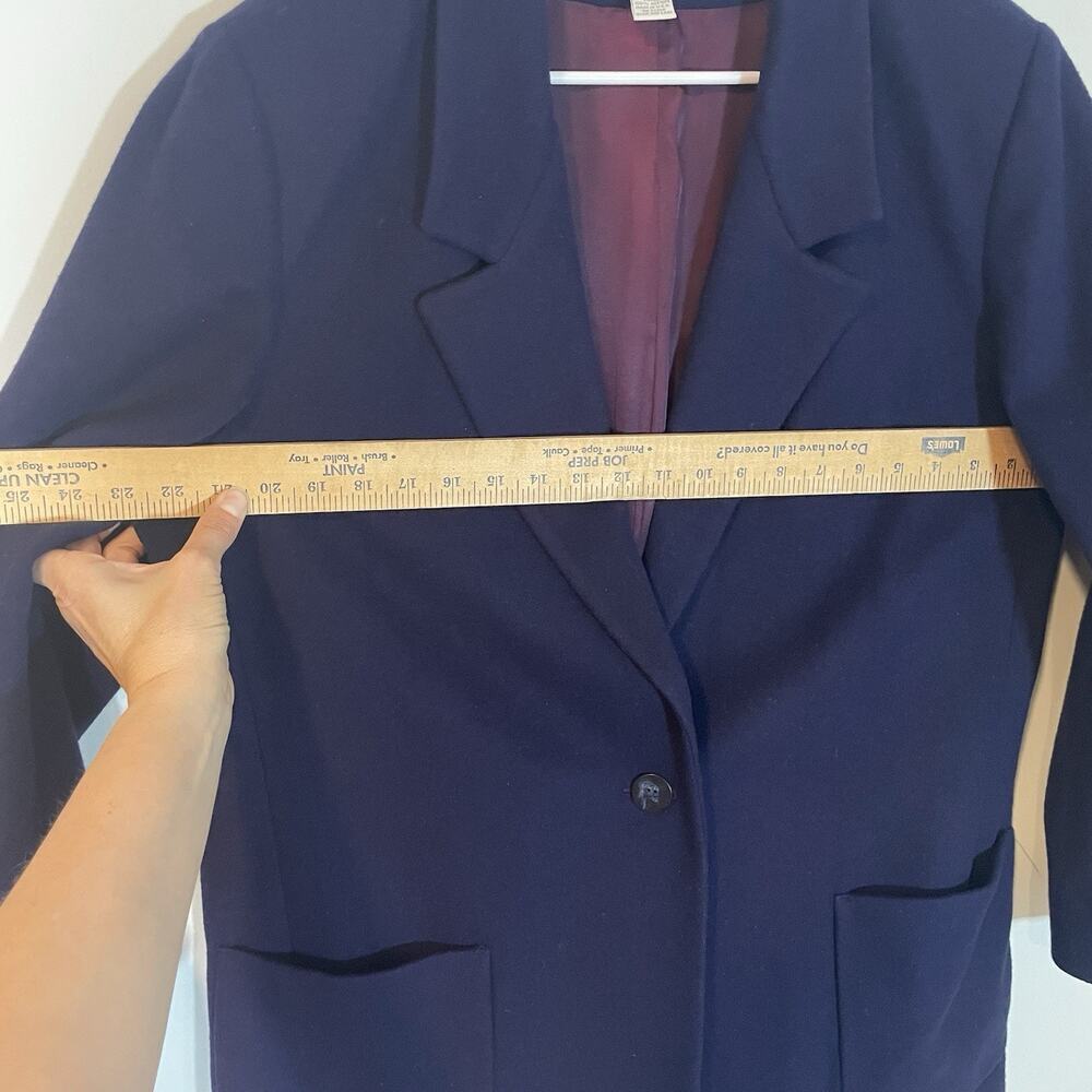 VTG Lands End Cashmere Wool Fleece Blazer Jacket Sz 14 Womens Blue One Button - Picture 5 of 8